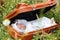 Newborn sleeping in a suitcase