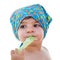 Newborn spoon eat itself isolated bandana baby face summer sea outfit