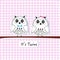 Newborn twin baby owl, baby shower greeting card vector background