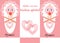 Newborn twins girl announcement with two babies in pink design