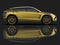 The newest sports all-wheel drive gold premium crossover in a black studio with a reflective floor. 3d rendering.