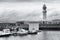 Newhaven lighthouse in black and white, Edinburgh, Scotland