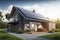 newly constructed homes with solar panels on the roof under a bright sky A close up of a brand new structure with dark solar