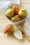 Newly washed pears on the kitchen table