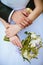 Newly wed couple\'s hands with wedding rings