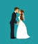 Newlyweds bride and groom kissing cartoon