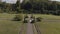 Newlyweds. Caucasian groom with bride walking, embracing, hugs in park. Wedding couple