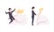 Newlyweds Couple as Just Married Male and Female in Wedding Dress and Suit Holding Hands and Jumping Vector Set
