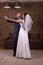 Newlyweds couple dancing wedding dance