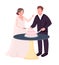 Newlyweds cutting cake semi flat color vector characters