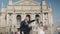 Newlyweds dance in the center of the old town. Bride and groom. Wedding