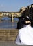 Newlyweds in Florence ponte vecchio