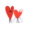 Newlyweds hand-drawn hearts. Cartoon couple of hearts in a tutu skirt and bow tie. Vector illustration of newlywed characters