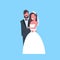 Newlyweds just married man woman embracing standing together romantic couple bride and groom in love wedding day concept