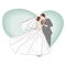 newlyweds kissing. Vector illustration decorative design