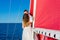 Newlyweds traveling in a sailing boat