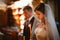 Newlyweds wedding ceremony in the church,wedding ceremony, glans