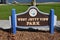 NEWPORT BEACH, CALIFORNIA - 22 FEB 2017: West Jetty View Park sign on the Balboa Peninsula