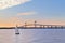 Newport Bridge Sailboat at Twilight Rhode Island