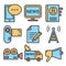 News communication colour tone icons set