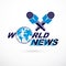 News and facts reporting vector logo composed using world news inscription .