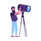 News or film producing crew member the cameraman flat vector illustration isolated.