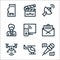 news line icons. linear set. quality vector line set such as interview, helicopter, drone, letter, tv, reporter, satellite dish,
