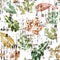 Newspaper paper with autumn watercolor leaf traces seamless pattern