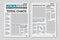 Newspaper template. Column articles on newsprint background. Pressed paper newspaper sheets with headline. Vector