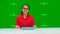 Newsroom TV Studio Live News Program with Green Screen Background: Female Presenter Reporting