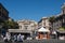 Newsstand, italian square. Catania, Sicily. San Biagio Church and Amphitheater