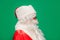 Newyear atmosphere presents, wear red santa costume sunglass headwear.  green color background
