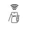 NFC technology vector icon. Hand handing Phone, Smartphone, wawe simple line outline sign. Near Field Communication