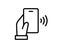 NFC technology vector icon. Hand holding Phone, Smartphone, wawe simple line outline sign. Near Field Communication nfc