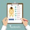 Nfographic for Yoga Poses and Yoga Benefits in flat design with set of organ icons, Clipboard in doctor hand.