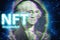 NFT Crypto Art - text on dollar background with glitch effect. Cryptographic network and Non fungible token concept