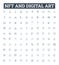 NFT and digital art vector line icons set. NFT, Digital, Art, Cryptocurrency, Blockchain, Digitalized, Marketplace