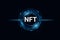 NFT digital round token. Cyber cryptocoin with blue glow and techno design