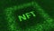 NFT label. Animation. NFT label is formed from electronic particles falling on luminous field. Futuristic NFC