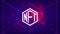 NFT symbol non fungible token on purple background. Pay for unique collectibles in games or art. Simple futuristic modern.