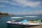 Nha Trang, Viet Nam - May 20,2018: Beautiful canoe on the blue sea and sky on the summer day