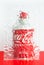 Nha Trang, Vietnam - march 2023. Coca Cola aluminium bottle. Creative red white still life of soda pop bottle