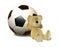 Nhi Bear leans against Soccer Ball