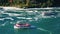 NIAGARA FALLS, NY - OKTOBER 20, 2016: Two ships are sailing with tourists on the Niagara River below Niagara Falls. View