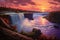 Niagara Falls, Ontario, Canada. Beautiful Niagara Falls at sunset, Dusk at Niagara Falls, AI Generated