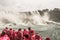 Niagra Falls Canada 06.09.2017 view of the American part of Horseshoe Falls with visitors walking wooden trails