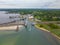 Niantic Beach Railroad Bridge aerial view, East Lyme, CT, USA