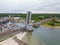 Niantic Beach Railroad Bridge aerial view, East Lyme, CT, USA