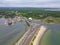 Niantic Beach Railroad Bridge aerial view, East Lyme, CT, USA