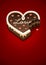 Nibbled sweet chocolate cake as heart with love